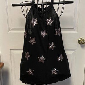 INC Black Halter w/Sequined Stars Top Large
